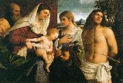 Sebastiano del Piombo La Sainte Famille avec sainte Catherine, saint Sebastien et un donateur oil painting